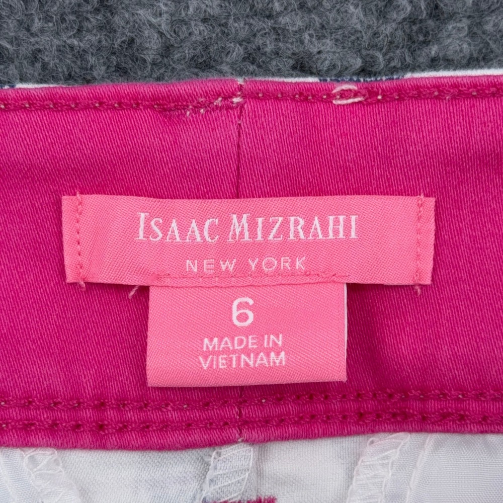 Isaac Mizrahi New York Blue White Ikat Diamond Print Shorts Womens 6 Stretch - Picture 3 of 7